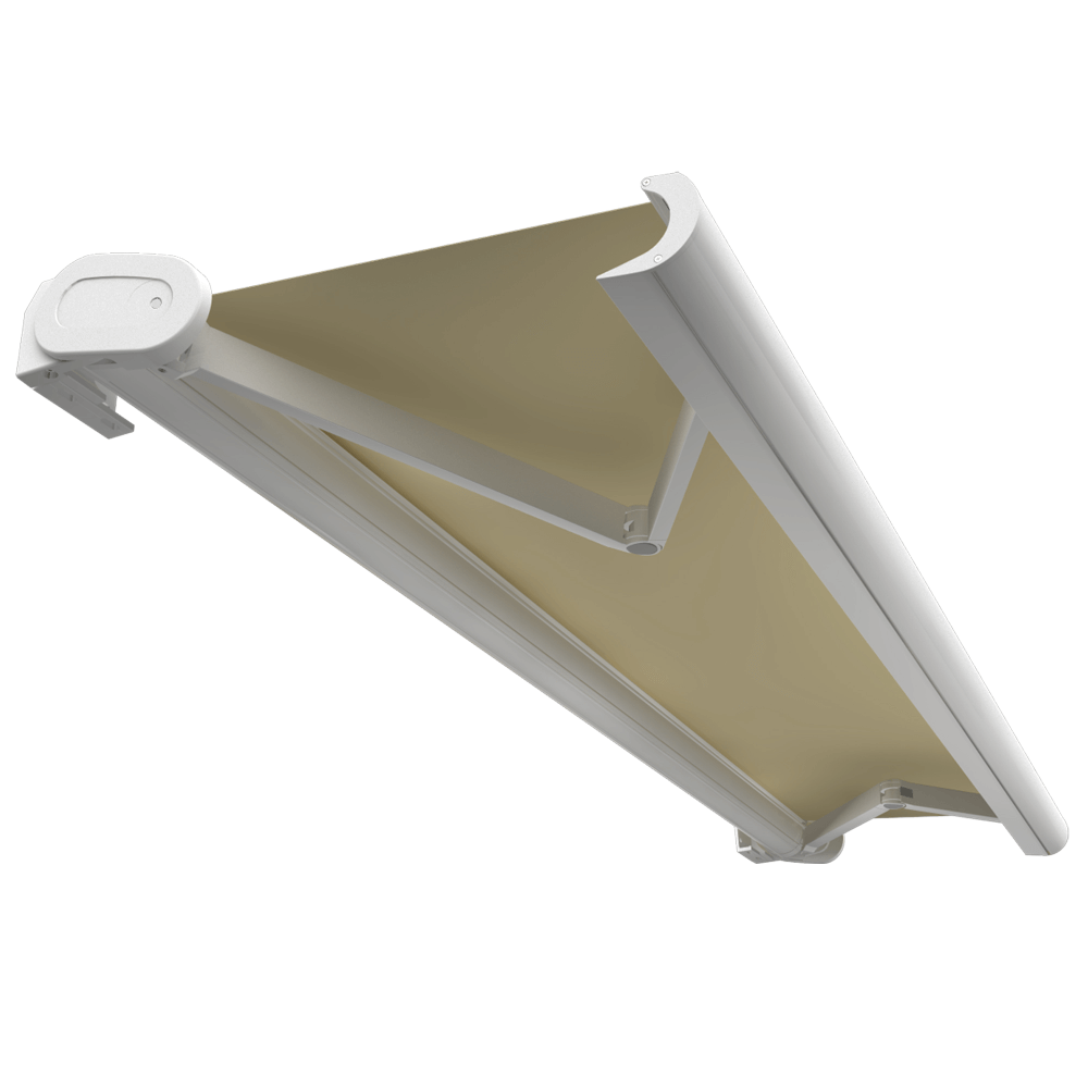 Store banne coffre HEVOA – Coloris armature : Blanc satiné RAL9010, Coloris toile : Écrue