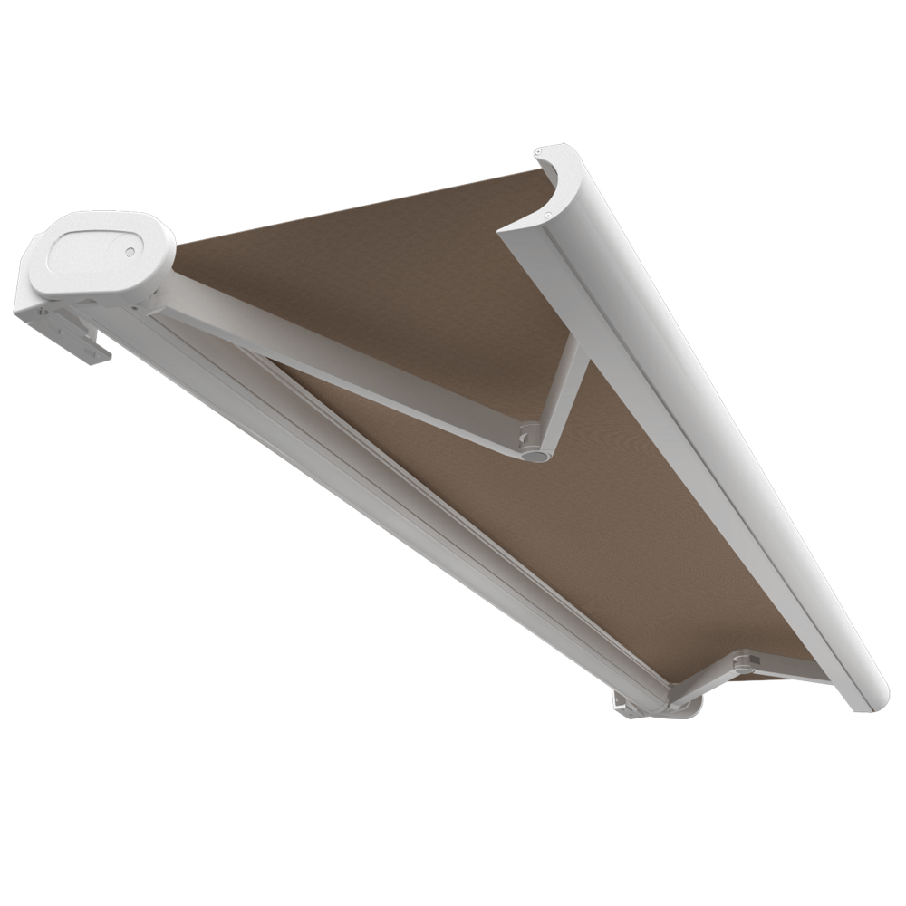 Store banne coffre HEVOA – Coloris armature : Blanc satiné RAL9010, Coloris toile : Taupe