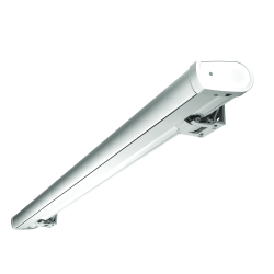 Store banne coffre SUZY 5,00x3,50 M – Motorisé Secours à Télécommande + LED – Armature : Blanc – Toile : Gris clair S122 INTERSU 2