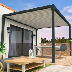 Pergola bioclimatique BERYL Îlot – 3,50x4,00 M – Mixte Gris anthracite/Blanc – Vérin à télécommande INTERSUN - 1 2