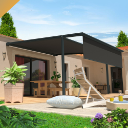 Pergola toile PYRITE – 4,00x4,00 M – Motorisé secours à télécommande + Coffre LED + Lambrequin INTERSUN - 1