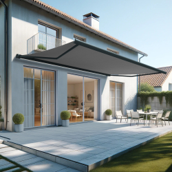 Store banne coffre intégral HEVOA 4,00x3,50 M (Motorisé Secours Télécommande + LED, RAL7016ST, Gris graphite S126)