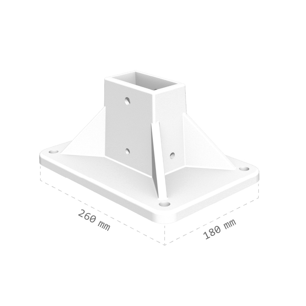 Platines de fixation en aluminium RAL 9010 pour fixation au sol du store banne double pente Enargite