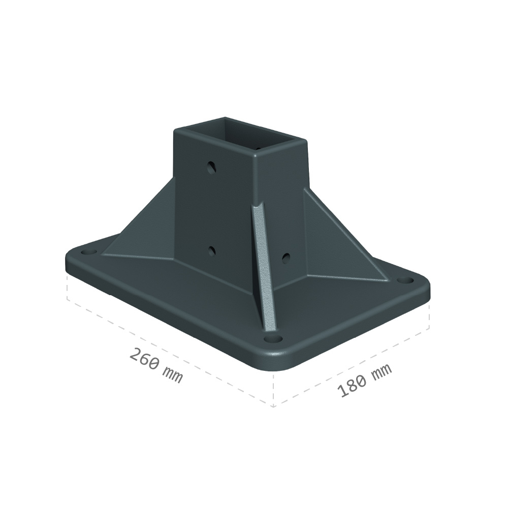 Platines de fixation en aluminium RAL 7016 pour fixation au sol du store banne double pente Enargite