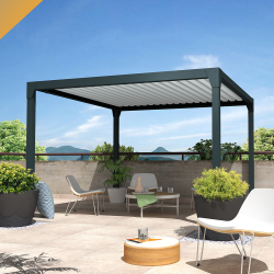 Pergola bioclimatique BERYL Îlot – 3,50x4,00 M – Mixte Gris anthracite/Blanc – Vérin à télécommande INTERSUN - 1