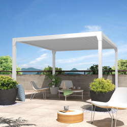 Pergola bioclimatique BERYL Îlot – 3,50x4,00 M – Blanc – Vérin à télécommande INTERSUN - 1